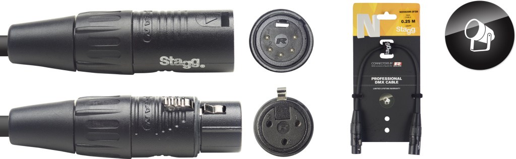 Stagg 21360 25 cm 5 Pin XLR Male/3p Female DMX Microphone Converter Cable